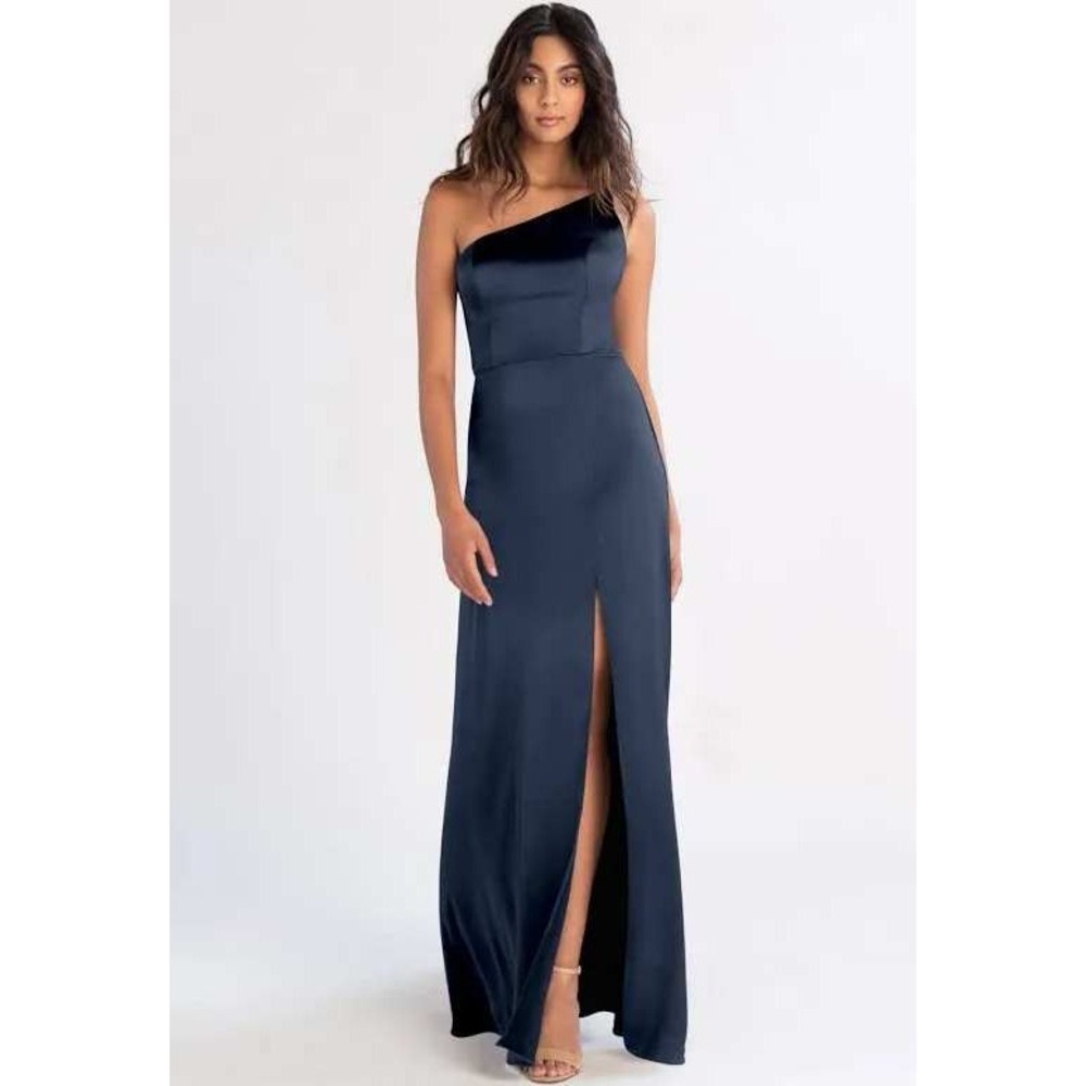 Jenny Yoo Jensen Dress 4 French Blue One Shoulder Satin Bridesmaid Gown NWT